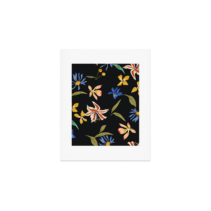  seamless floral pattern with flowers on a dark background Art Print Gallery Image 1
