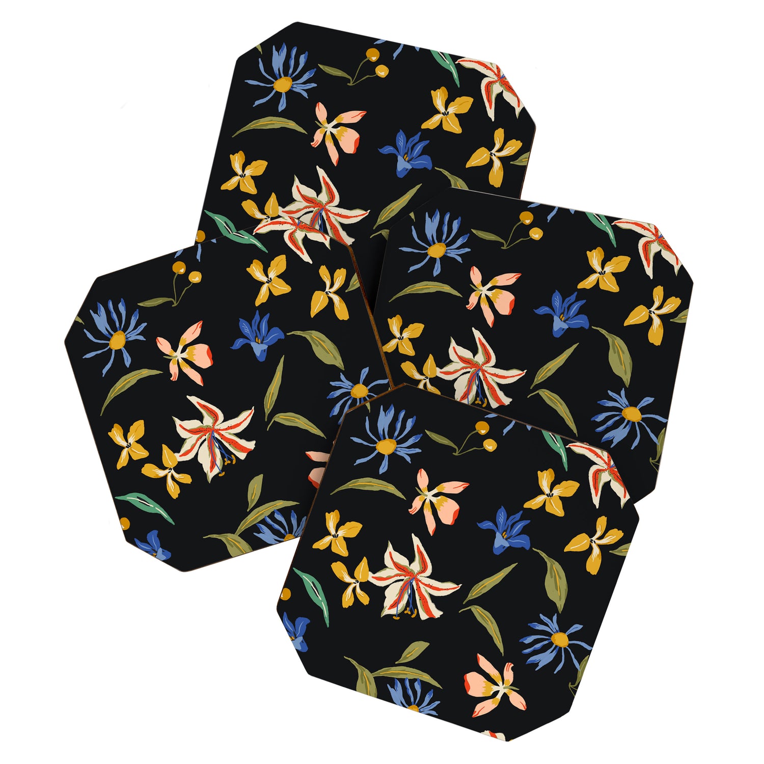  seamless floral pattern with flowers on a dark background Coaster Gallery Image 1