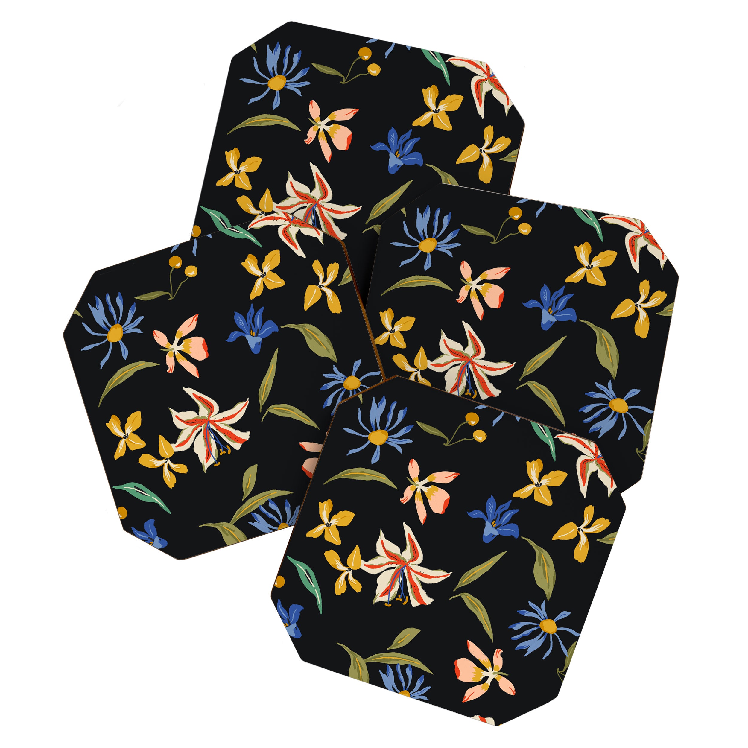  seamless floral pattern with flowers on a dark background Coaster Gallery Image 1