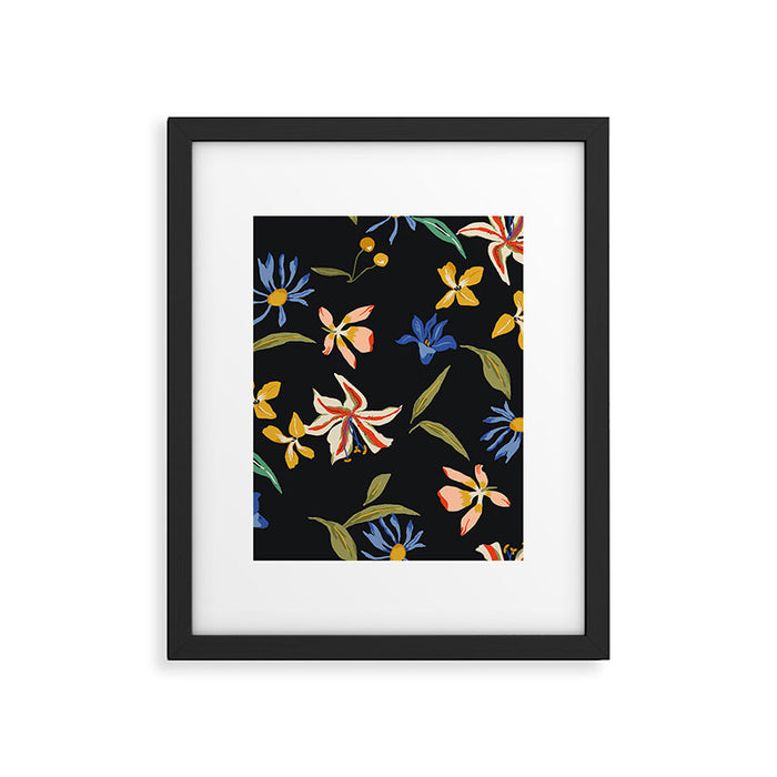  seamless floral pattern with flowers on a dark background Framed Art Print Gallery Image 1