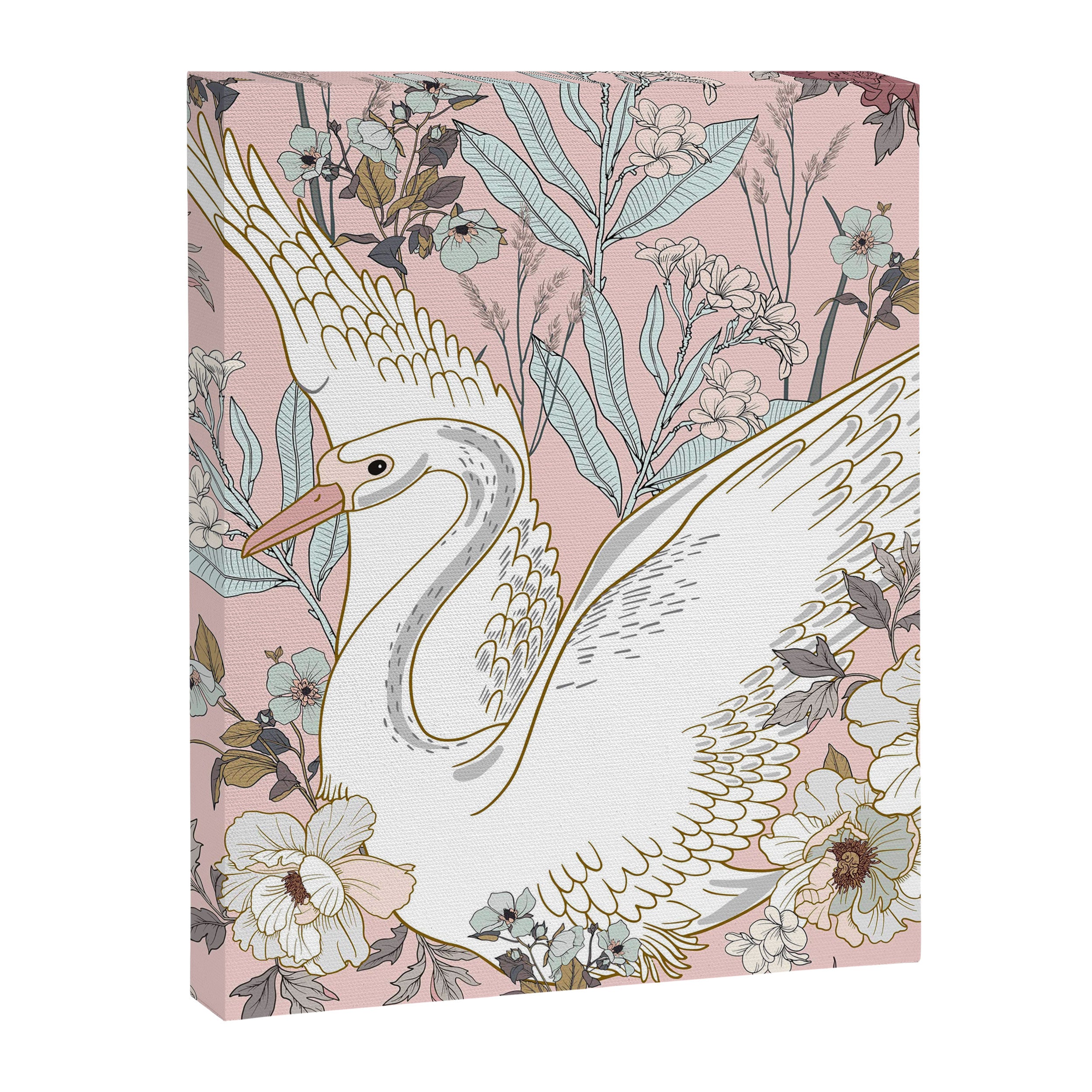 seamless floral pattern with white swan Canvas Print Gallery Image 8