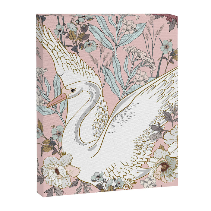 seamless floral pattern with white swan Canvas Print Gallery Image 1