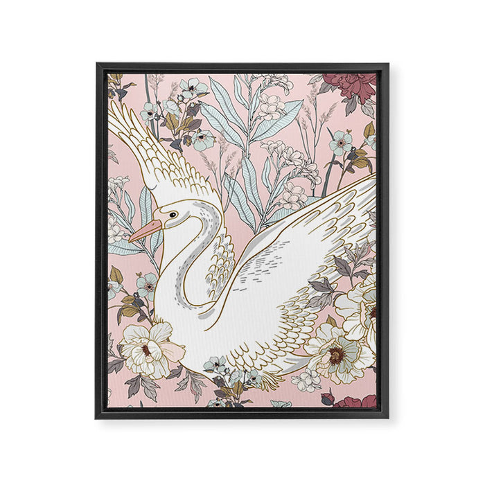 seamless floral pattern with white swan Framed Canvas Print Gallery Image 1