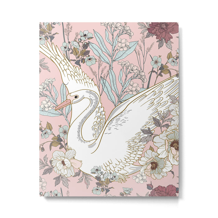 seamless floral pattern with white swan Metal Print Gallery Image 1