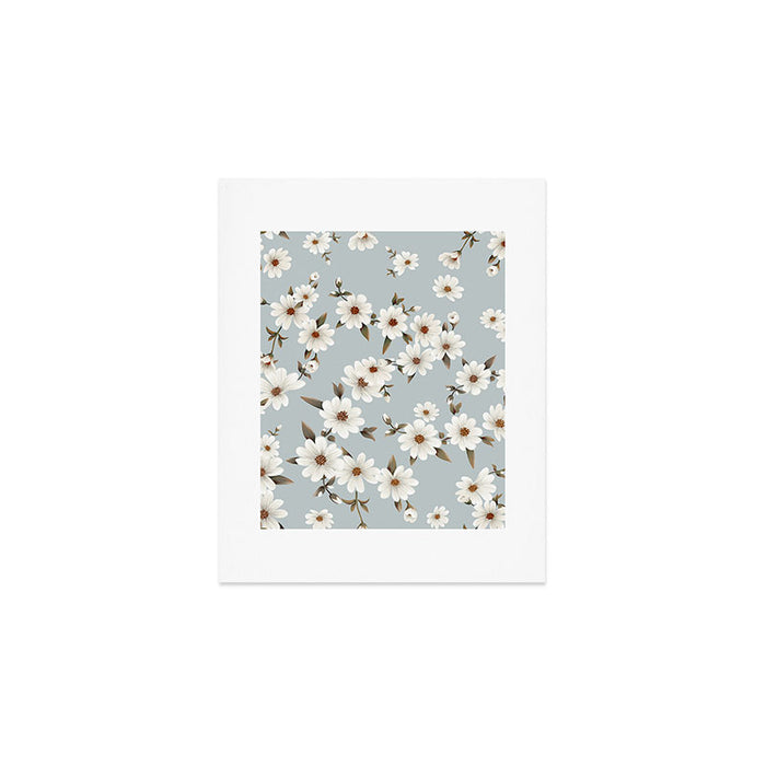 seamless pattern with daisies on a blue background Art Print Gallery Image 1