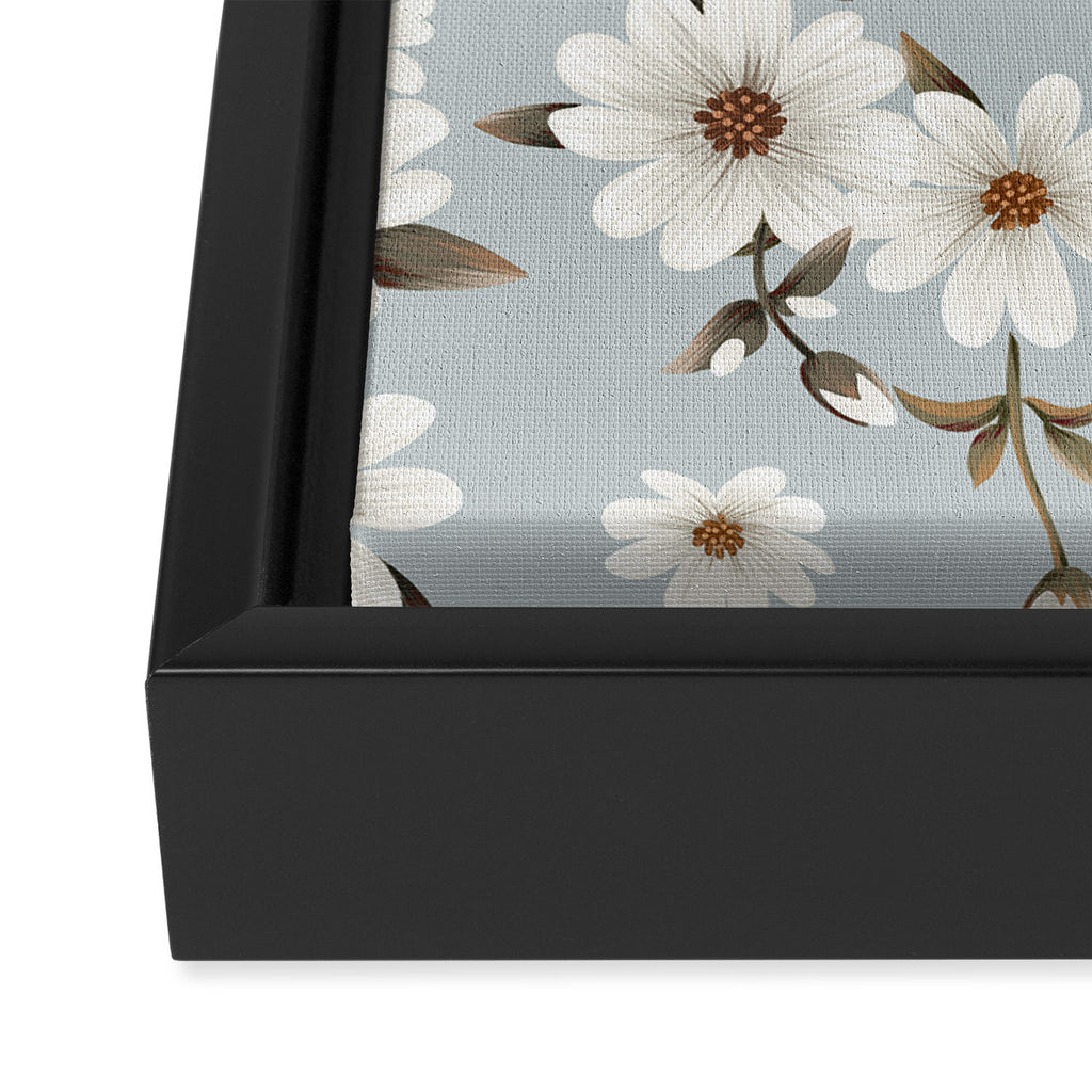 seamless pattern with daisies on a blue background Framed Canvas Print Gallery Image 3