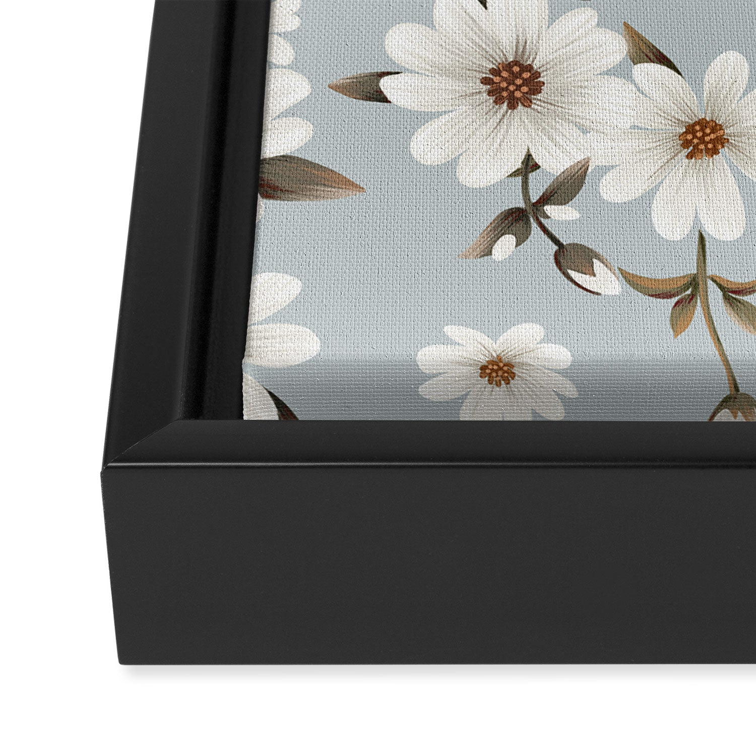 seamless pattern with daisies on a blue background Framed Canvas Print Gallery Image 3