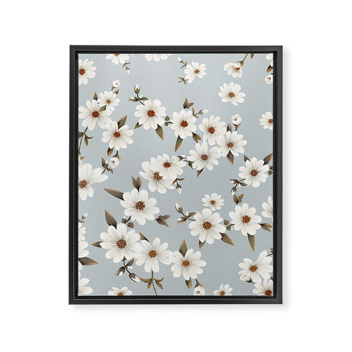 seamless pattern with daisies on a blue background Framed Canvas Print Gallery Image 1