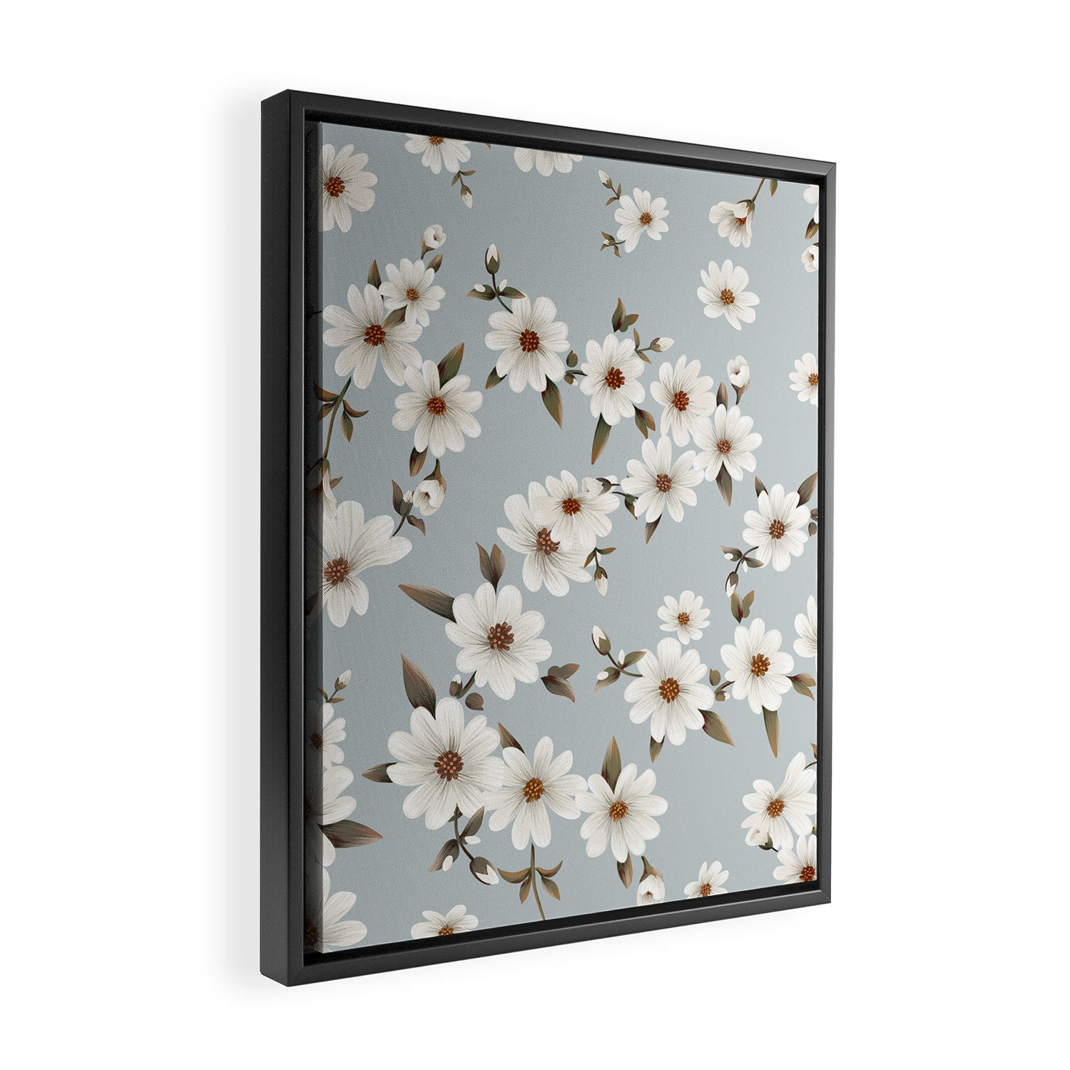 seamless pattern with daisies on a blue background Framed Canvas Print Gallery Image 2