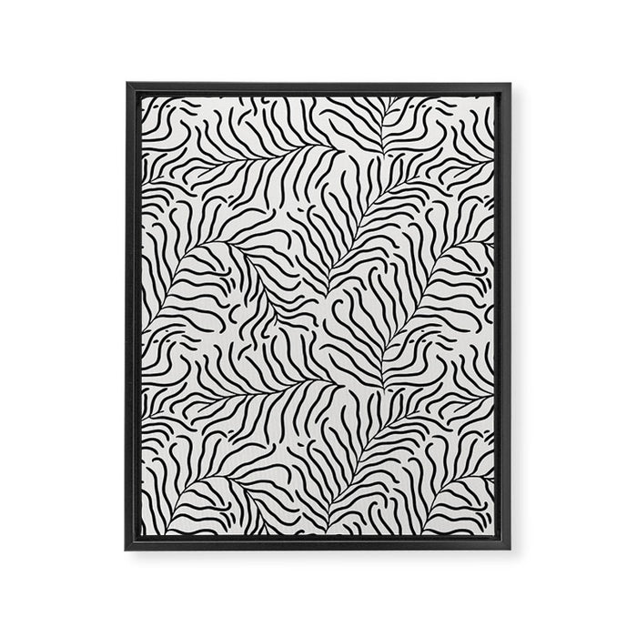 seamless pattern with graphic black leaves Framed Canvas Print Gallery Image 1