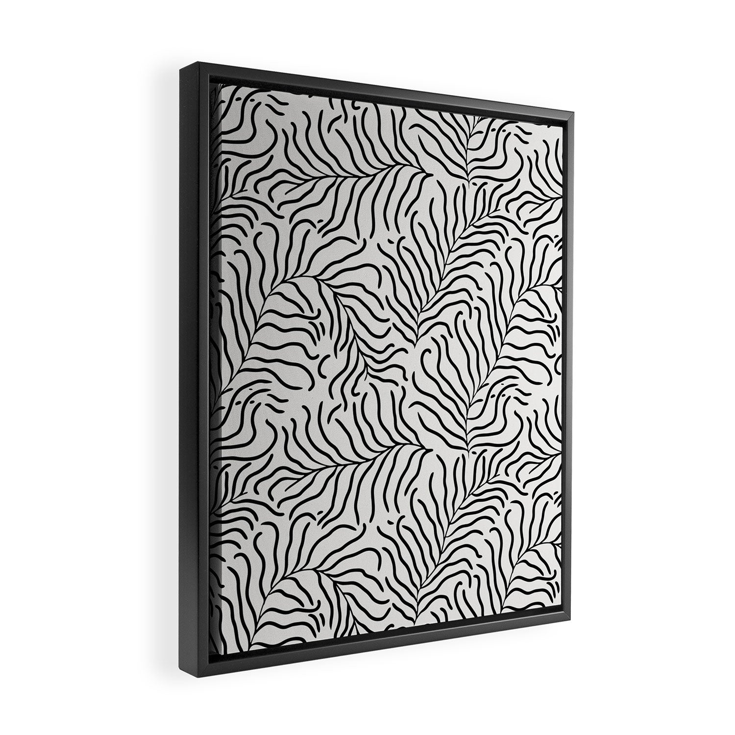 seamless pattern with graphic black leaves Framed Canvas Print Gallery Image 2