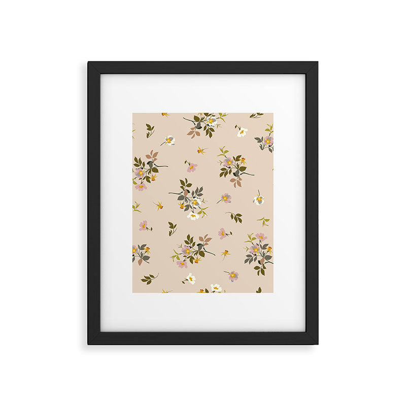 seamless pattern with rose hips on a pink background Framed Art Print Gallery Image 6