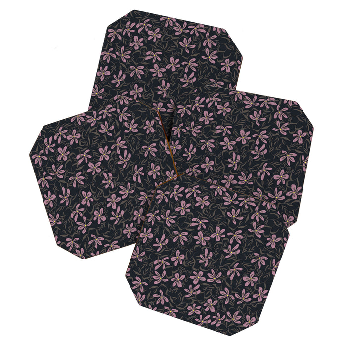seamless pattern with small flowers on a black background Coaster Gallery Image 1