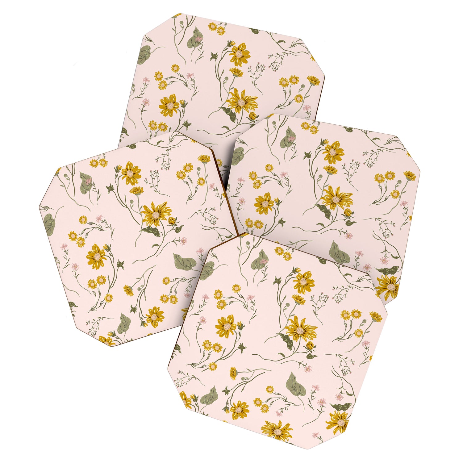 seamless pattern with small flowers on a pink background Coaster Gallery Image 1
