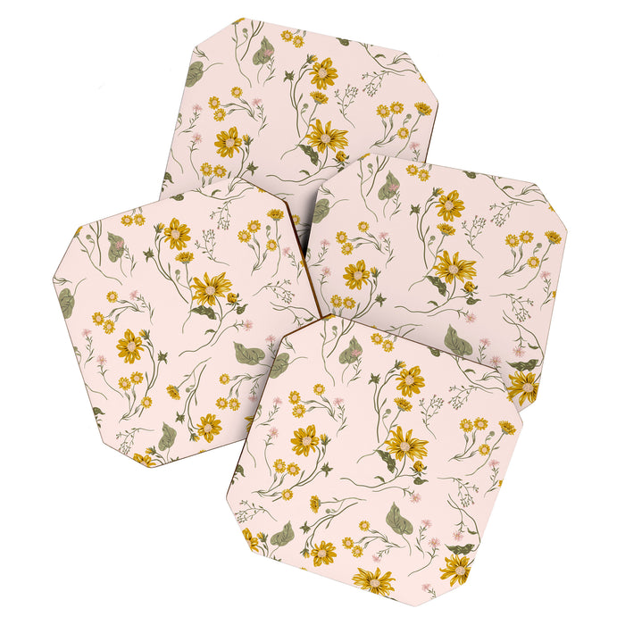 seamless pattern with small flowers on a pink background Coaster Gallery Image 1