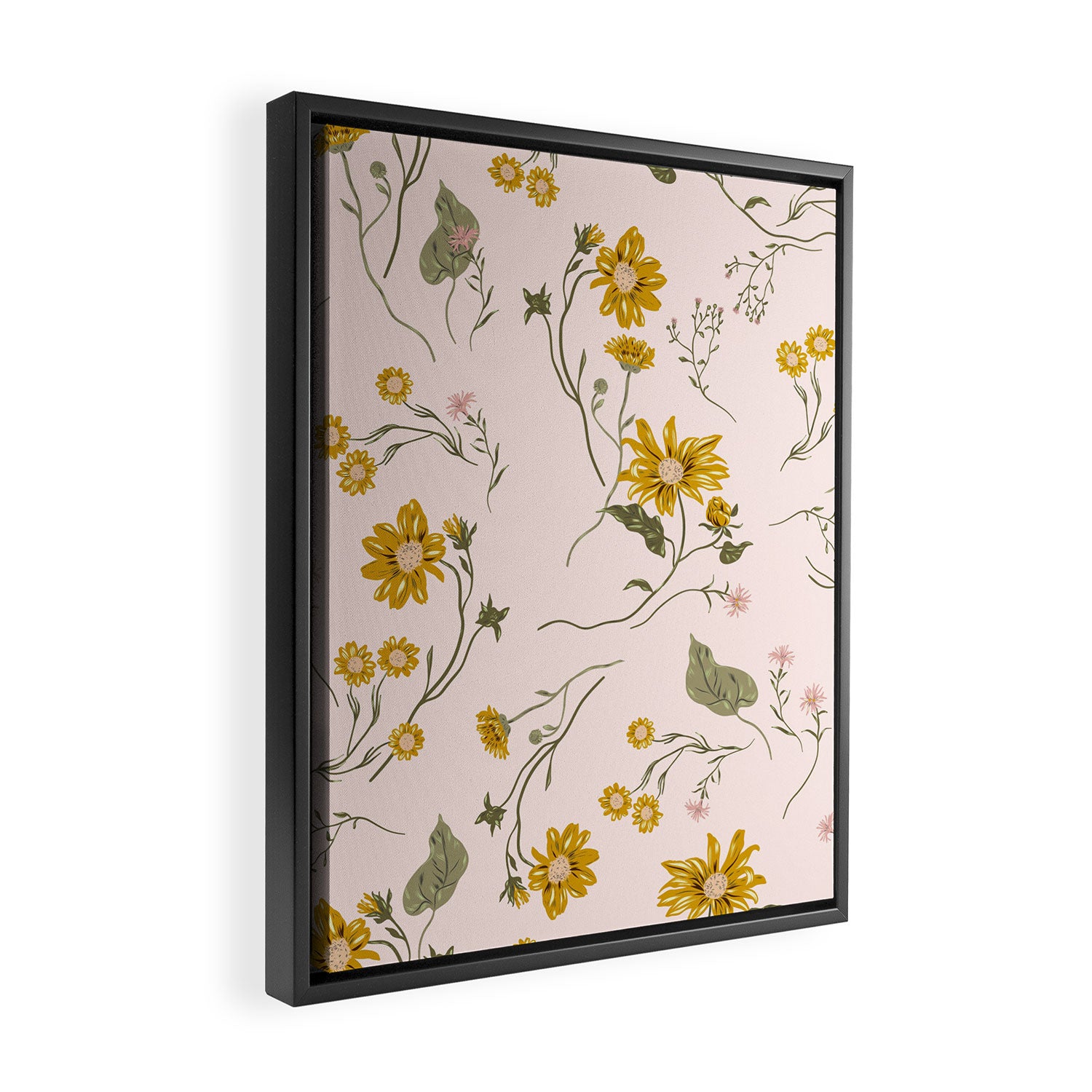 seamless pattern with small flowers on a pink background Framed Canvas Print Gallery Image 2