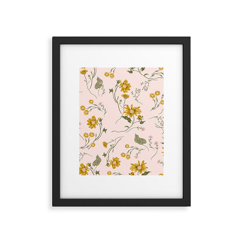 seamless pattern with small flowers on a pink background Framed Art Print Gallery Image 6