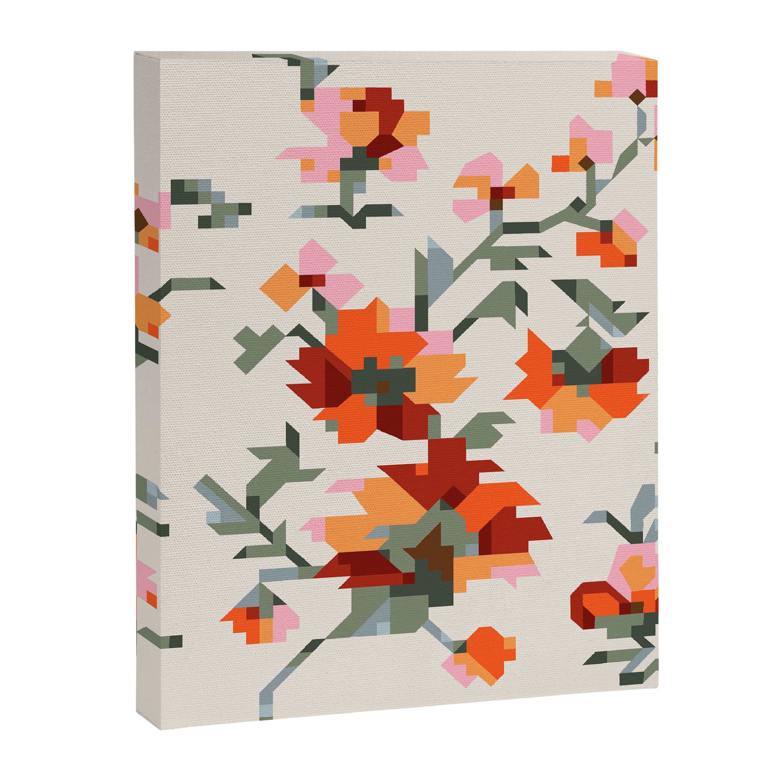 the image of stylized flowers in pixel technique or in embroidery technique Canvas Print Gallery Image 8