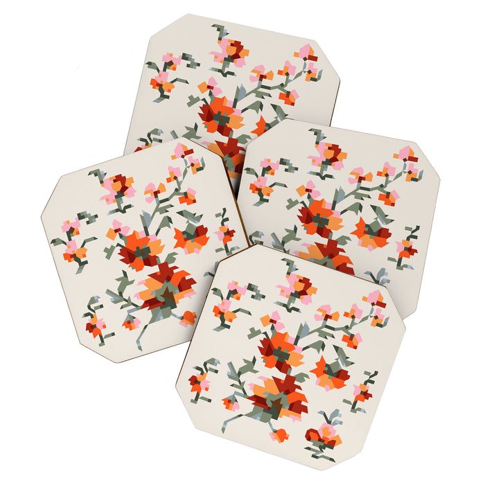 the image of stylized flowers in pixel technique or in embroidery technique Coaster Gallery Image 1