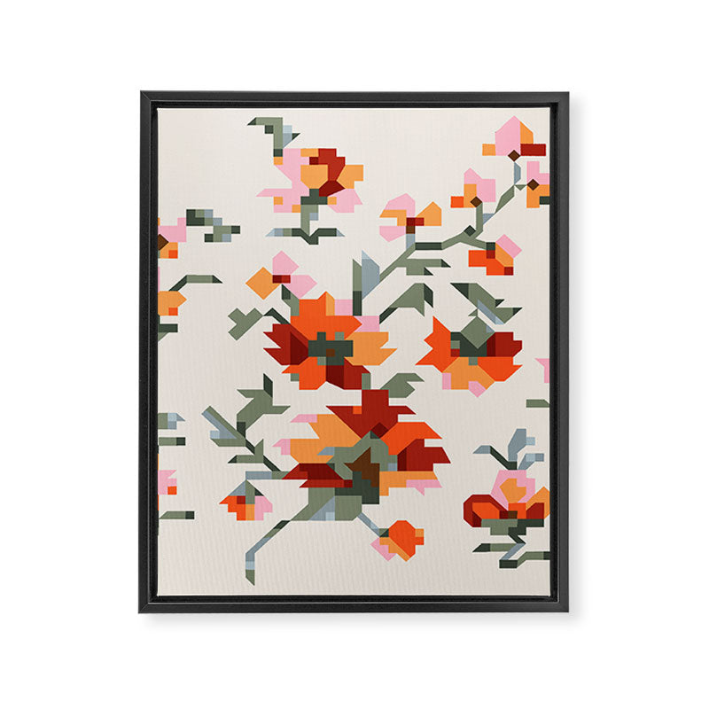 the image of stylized flowers in pixel technique or in embroidery technique Framed Canvas Print Gallery Image 8