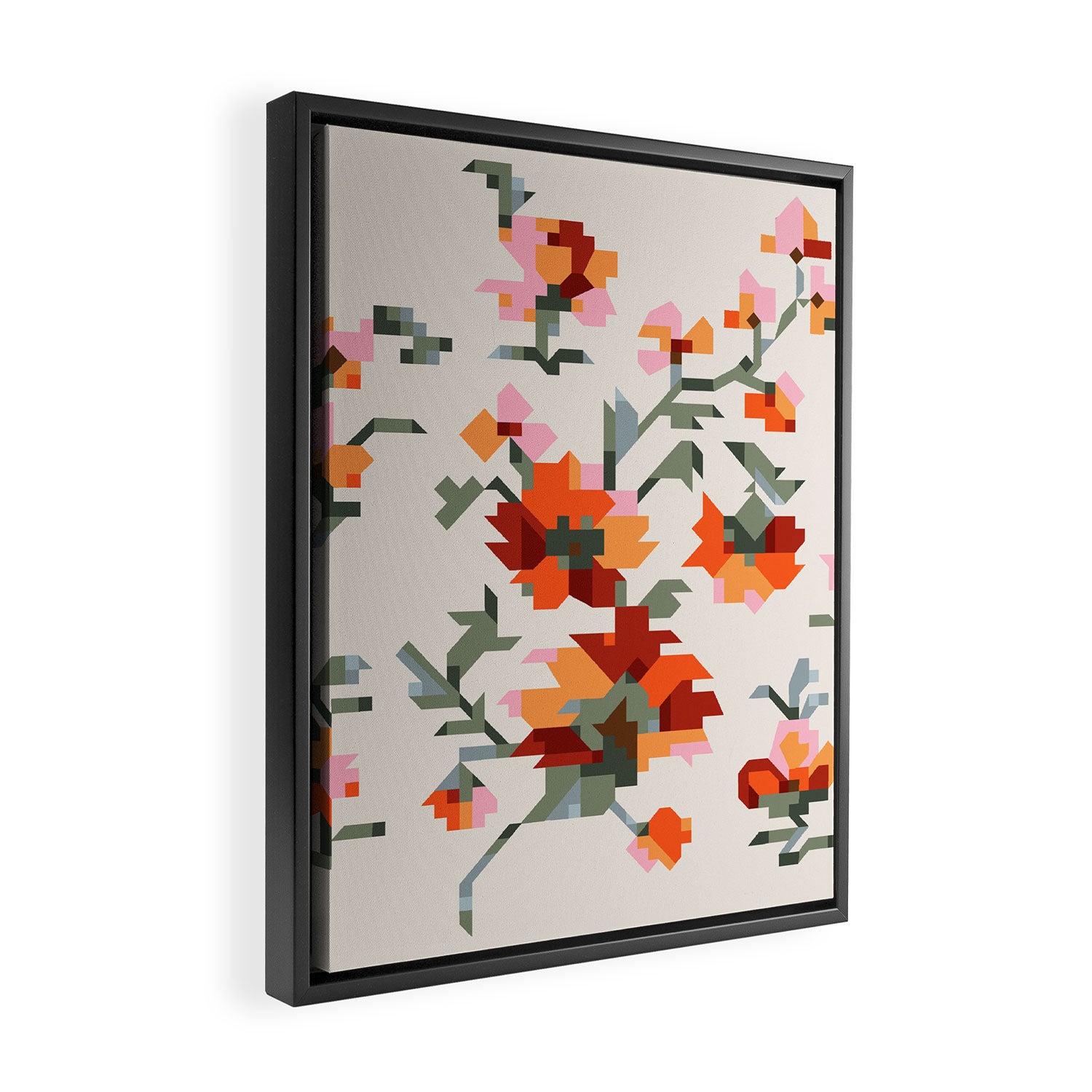 the image of stylized flowers in pixel technique or in embroidery technique Framed Canvas Print Gallery Image 2