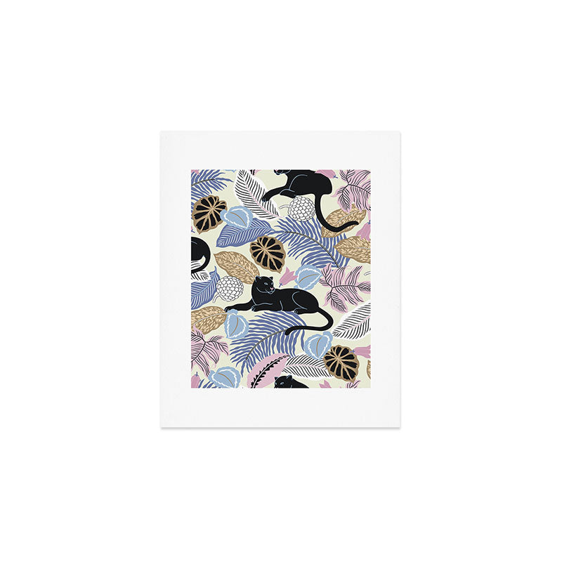 tropical seamless pattern with black leopards Art Print Gallery Image 1