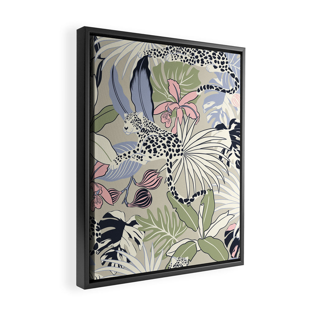 tropical seamless pattern with leopards Framed Canvas Print Gallery Image 2