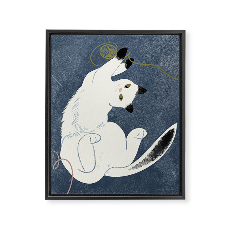  white cat on a blue background Framed Canvas Print Gallery Image 6