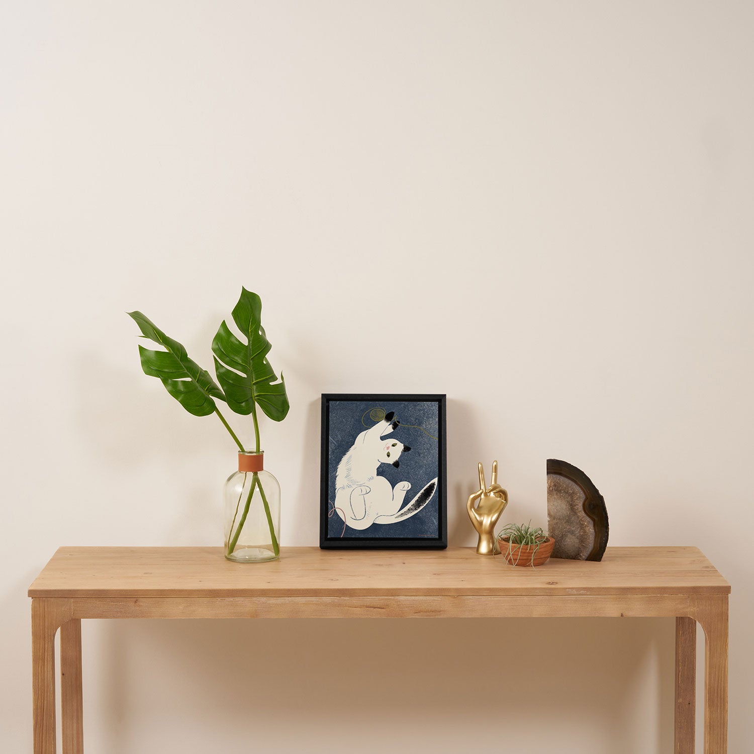  white cat on a blue background Framed Canvas Print Gallery Image 4