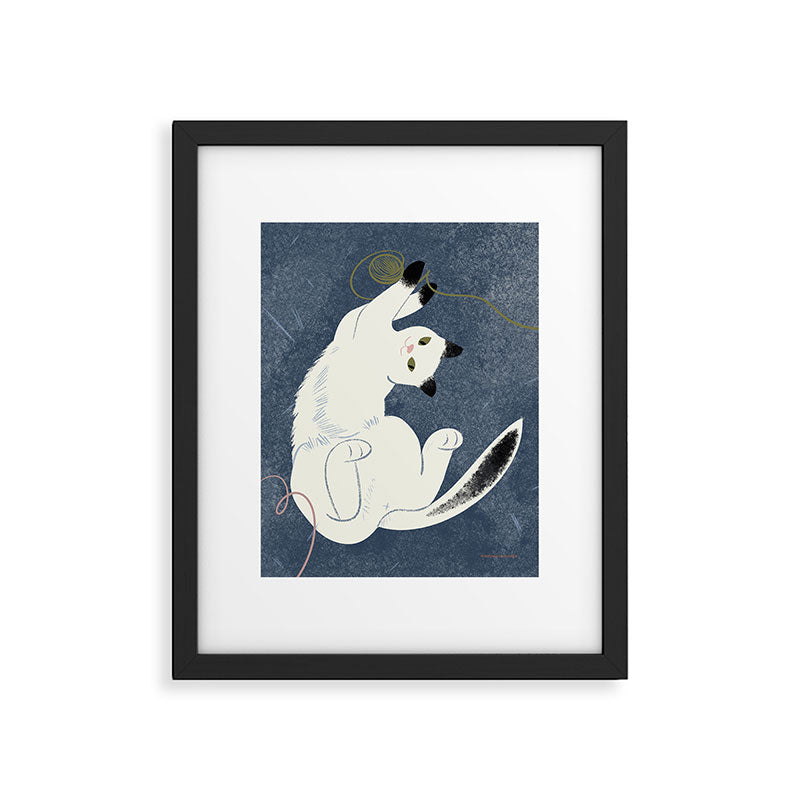  white cat on a blue background Framed Art Print Gallery Image 5