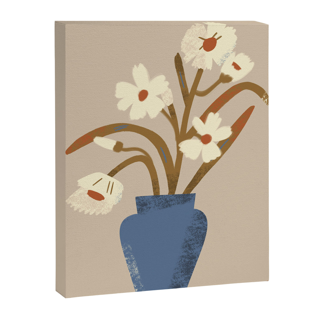 White flower in a blue vase Canvas Print Gallery Image 6