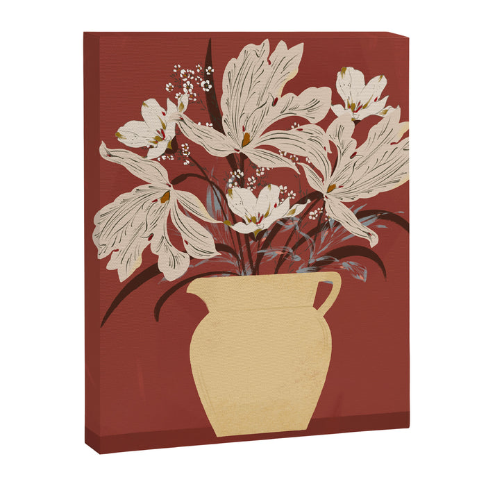 white flowers on a red background Canvas Print Gallery Image 1