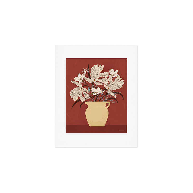 white flowers on a red background Art Print Gallery Image 1