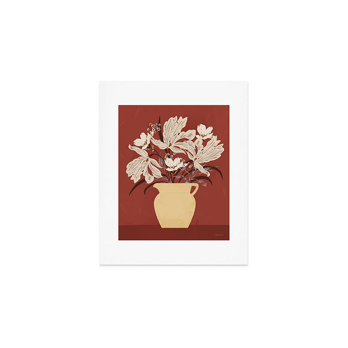 white flowers on a red background Art Print Gallery Image 1
