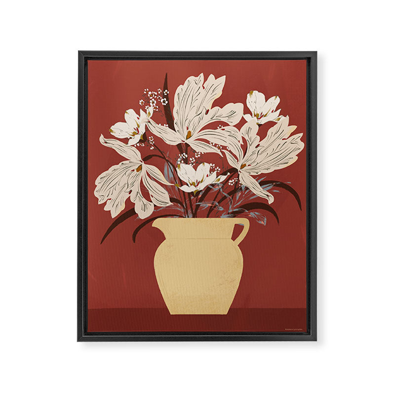 white flowers on a red background Framed Canvas Print Gallery Image 6