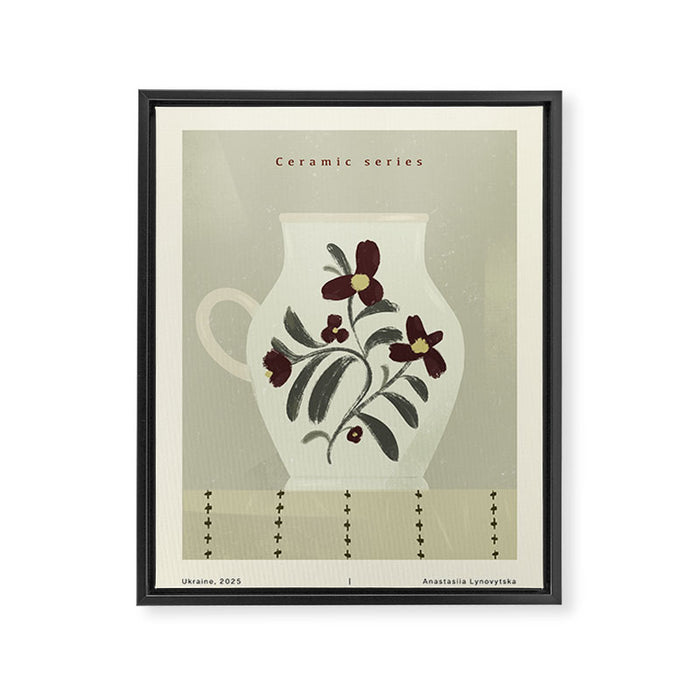 white Vase with floral ornamen Framed Canvas Print Gallery Image 1