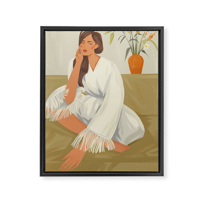woman in kimono at home Framed Canvas Print Gallery Image 1
