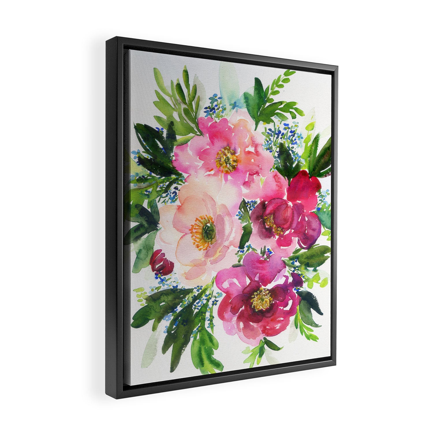 5 pink peonies in watercolor Framed Canvas Print Gallery Image 2