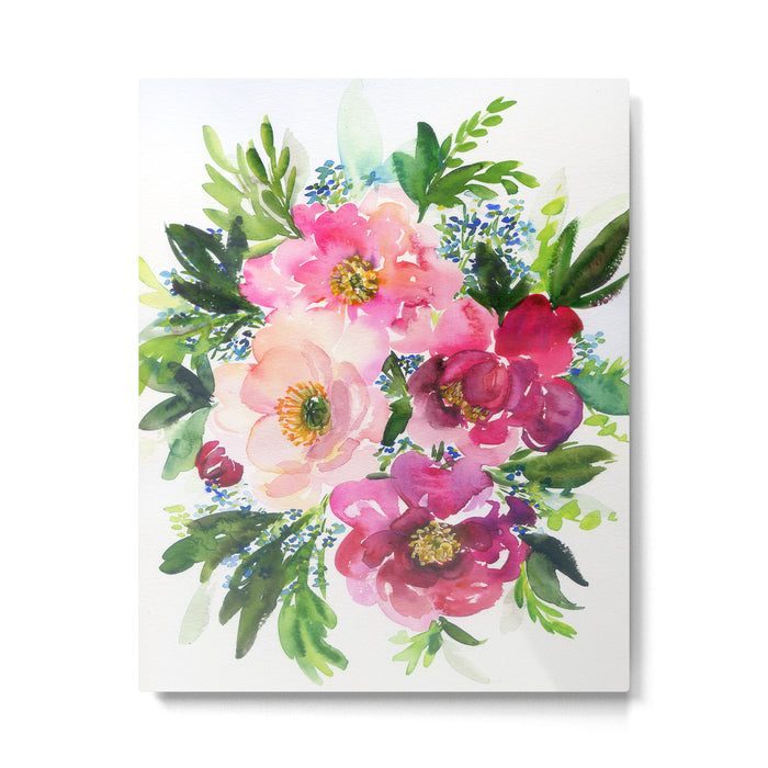 5 pink peonies in watercolor Metal Print Gallery Image 1