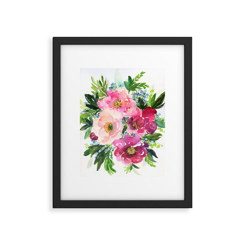 5 pink peonies in watercolor Framed Art Print Gallery Image 6