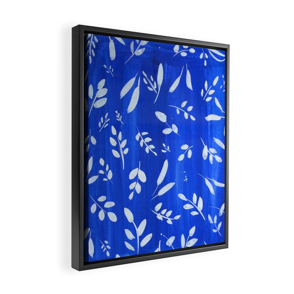 blue and white leaves Framed Canvas Print Gallery Image 2