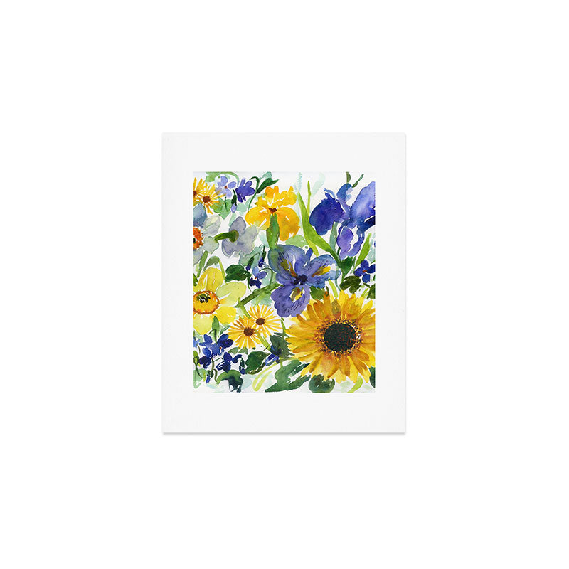 daffodil, iris and sunflower Art Print Gallery Image 1