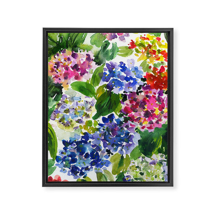 hydrangeas in green: watercolor flowers Framed Canvas Print Gallery Image 1