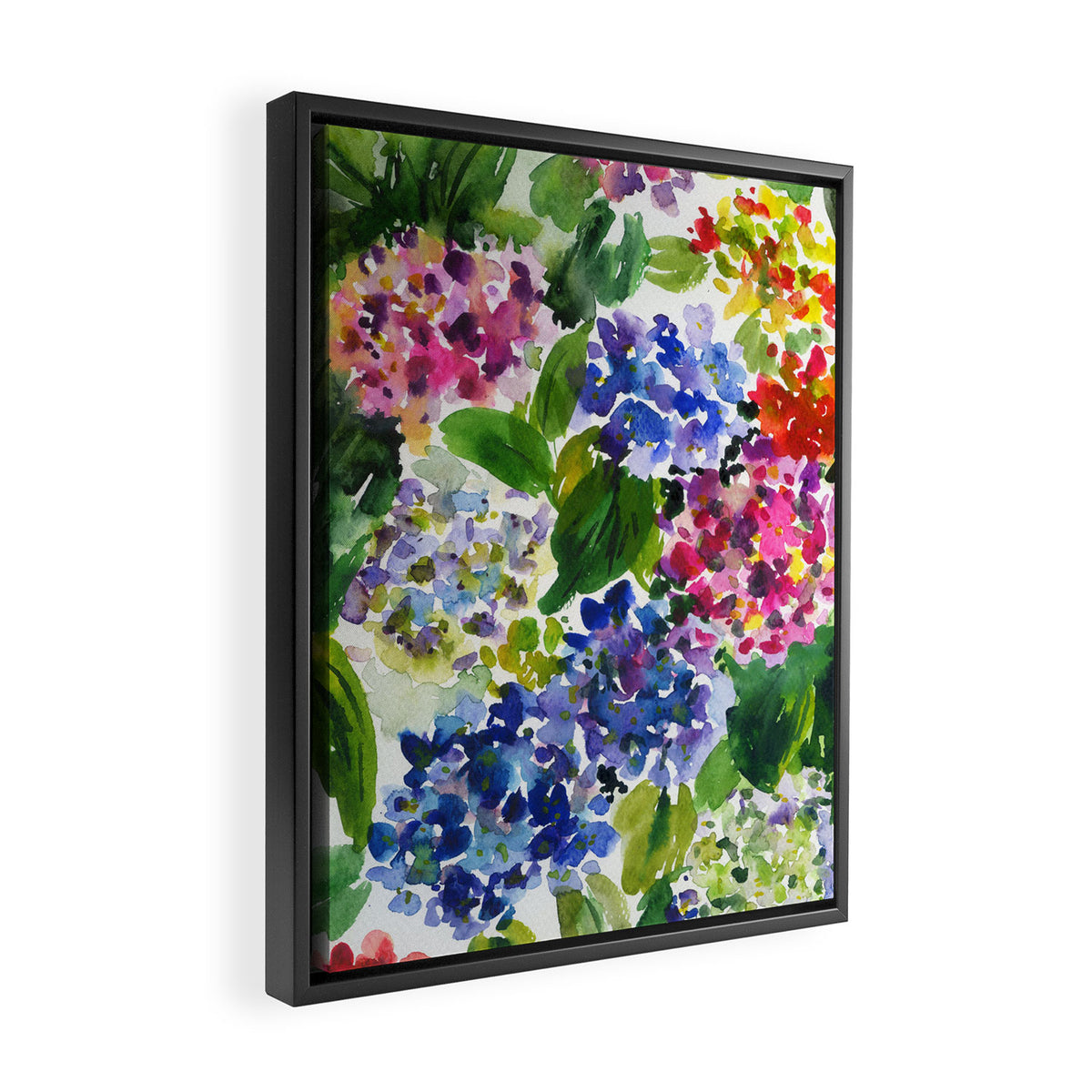 hydrangeas in green: watercolor flowers Framed Canvas Print Gallery Image 2
