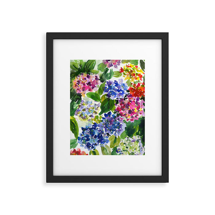 hydrangeas in green: watercolor flowers Framed Art Print Gallery Image 1