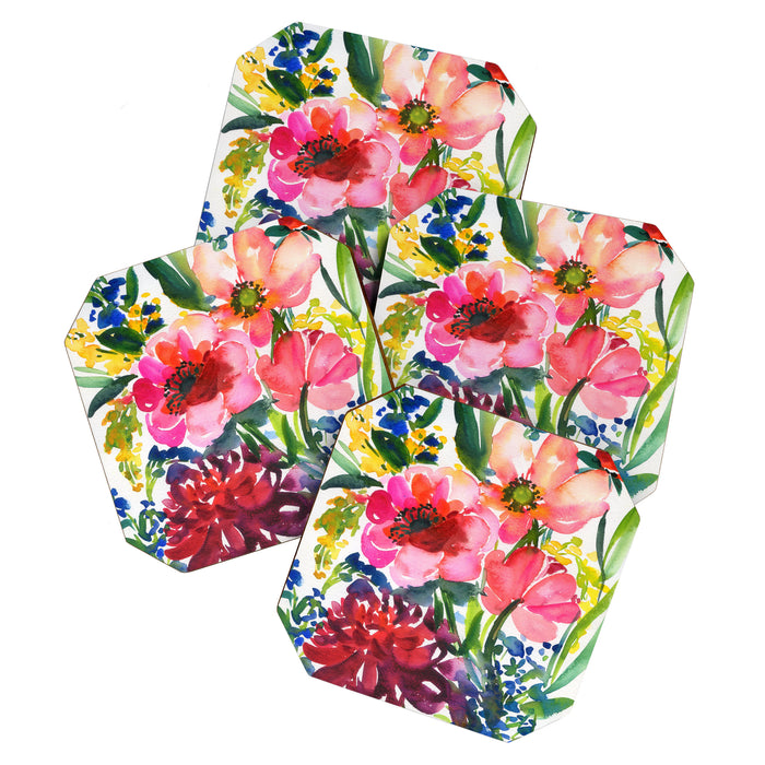 my floral garden in watercolor Coaster Gallery Image 1
