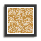 Bee Garden - linocut art, mustard, yellow, garden floral, home decor, bees, florals, flowers print Framed Art Print Gallery Image 1