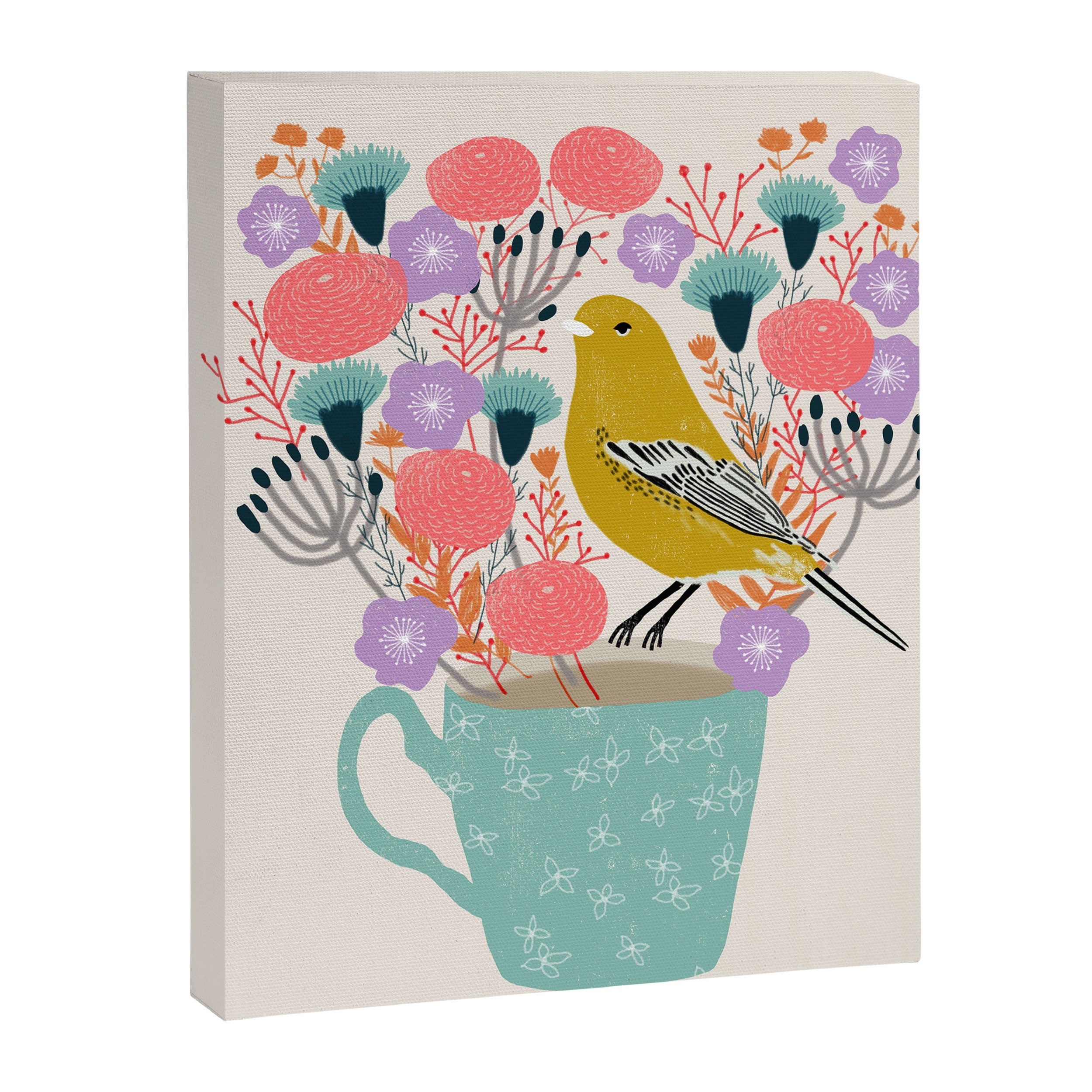Bird and Flowers - Warbler by Andrea Lauren Canvas Print Gallery Image 6