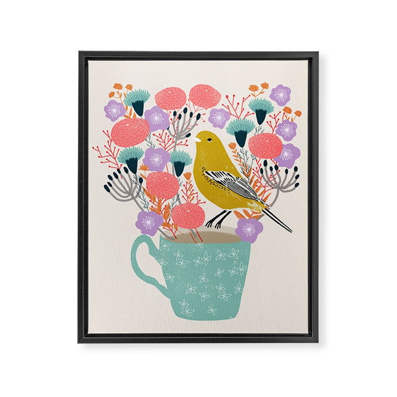 Bird and Flowers - Warbler by Andrea Lauren Framed Canvas Print Gallery Image 6