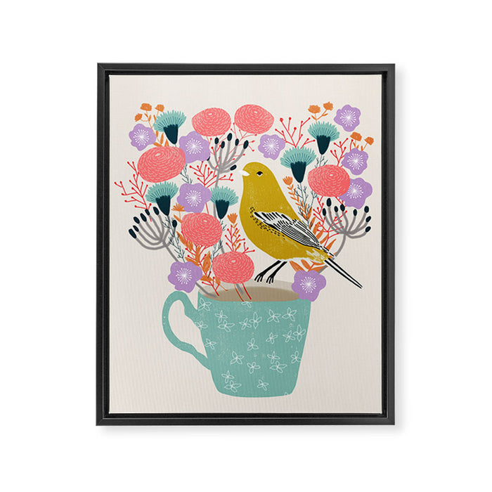 Bird and Flowers - Warbler by Andrea Lauren Framed Canvas Print Gallery Image 1